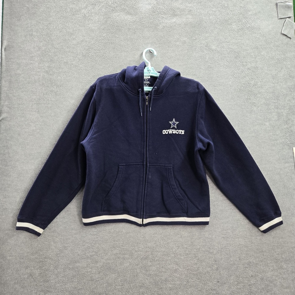 Dallas Cowboys Women Hoodie M Blue Logo Embroidered Cropped Full Zip Drawstring‎